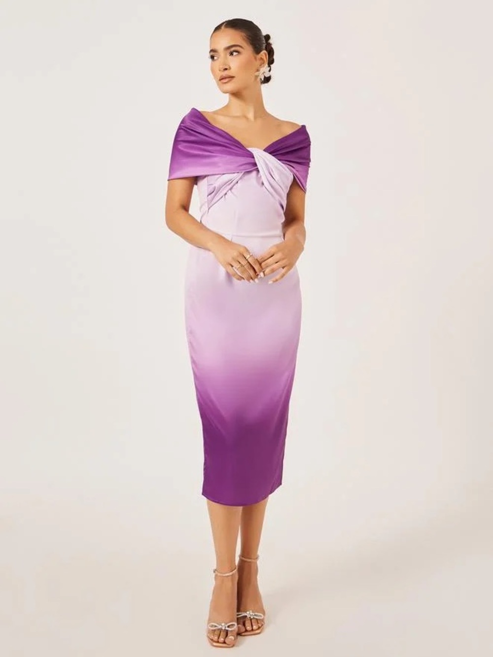 Elegant Ombre Purple Off-Shoulder Midi Dress